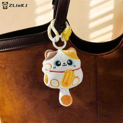 ▶1/2PCS Lucky Cat Mascot Plush Doll Stuffed Toy Keychain Pendant Lanyard Bag Hanging New Year Blessing Souvenir Gift