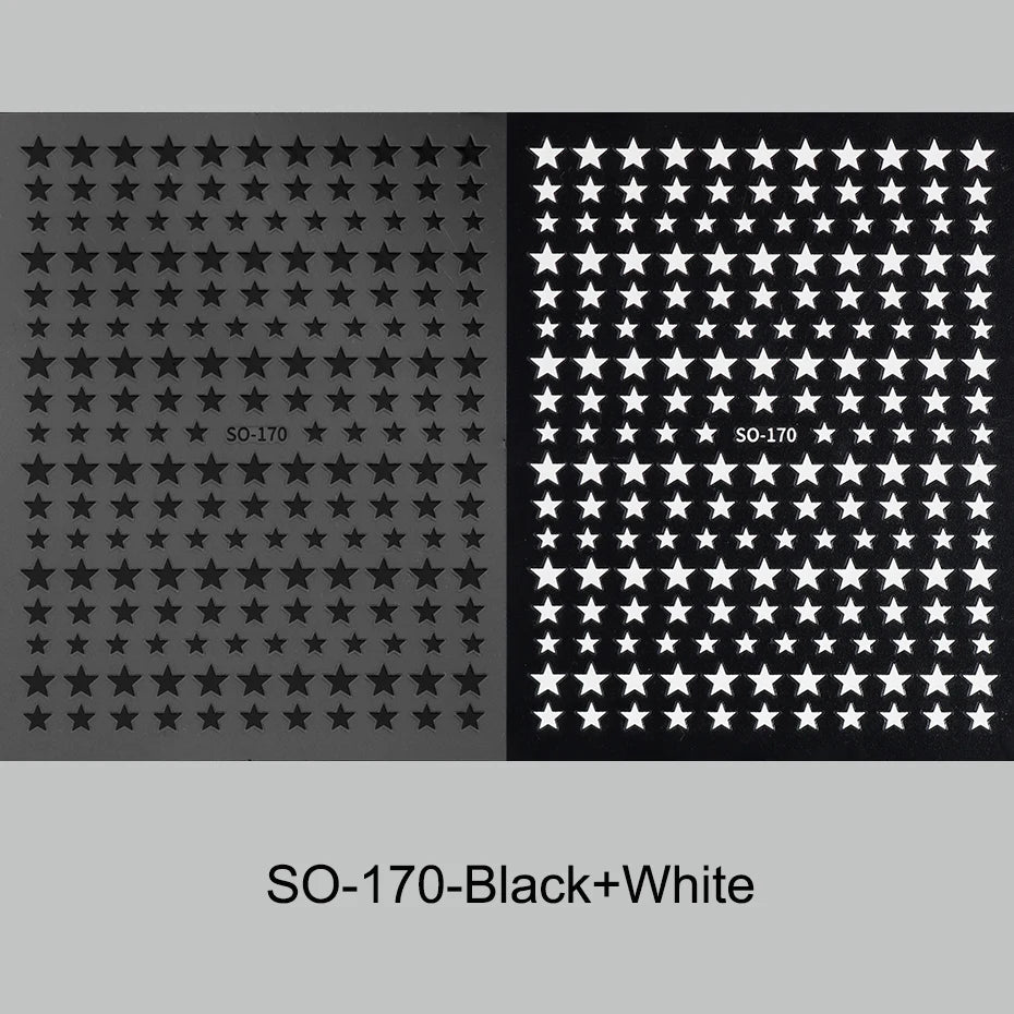 3D Black Pink Stars Stickers for Nails Golden Silvery Stars Adhesive Nail Decals Autumn Winter Festival DIY Nail Art Accessories