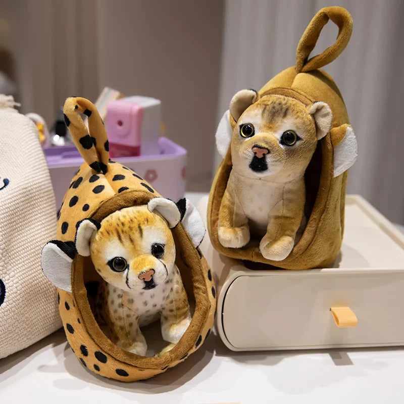 Lifelike Baby Tiger Lion Leopard Plush Toy Stuffed Soft Wild Animal Forest With Nest House Pillow Doll Baby Kids Birthday Gift
