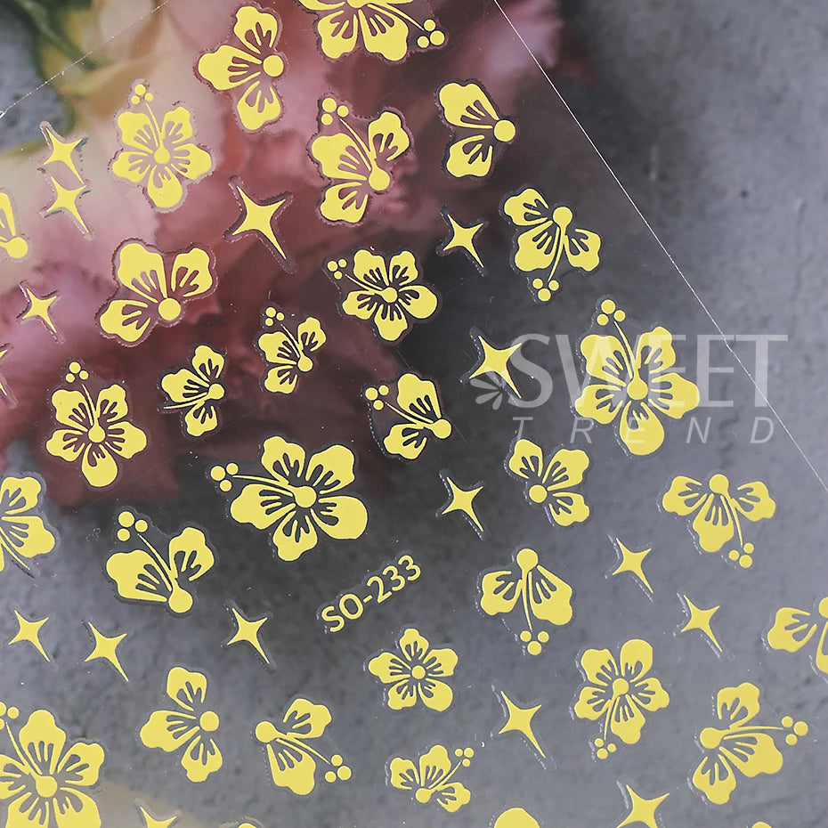 4pcs/set Hibiscus Flowers Nail Sticker Y2K Star Adhesive Nail Art Supplies Decal for Women Nail Supplies DIY Manicure Decoration