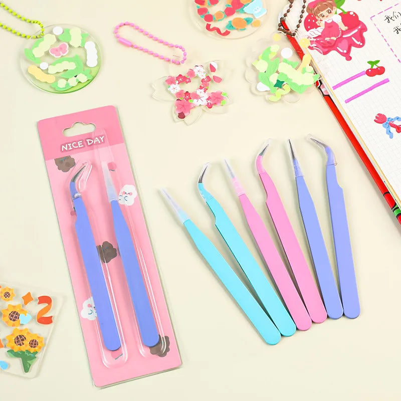 1 pair of tweezers set, single elbow tweezers, hand account stickers, picking tool, multifunctional color clip