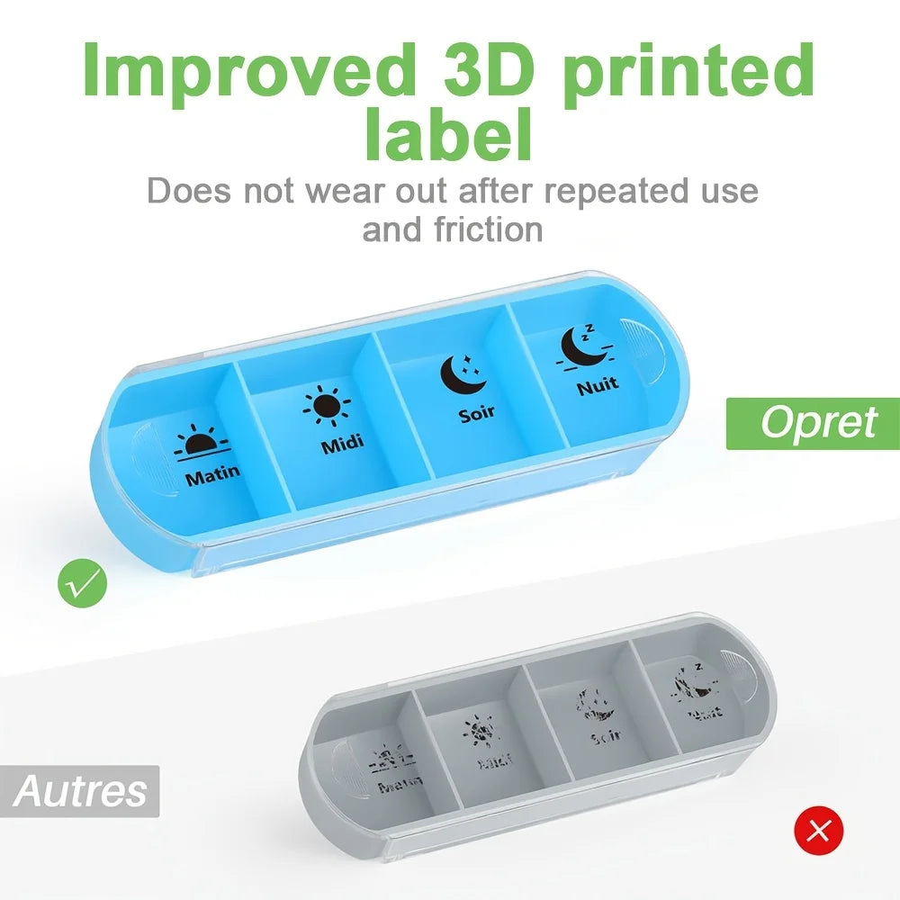 4-Compartment Weekly Pill Organizer - Morning, Noon, Evening, Night Pill Box for Easy Supplement Management