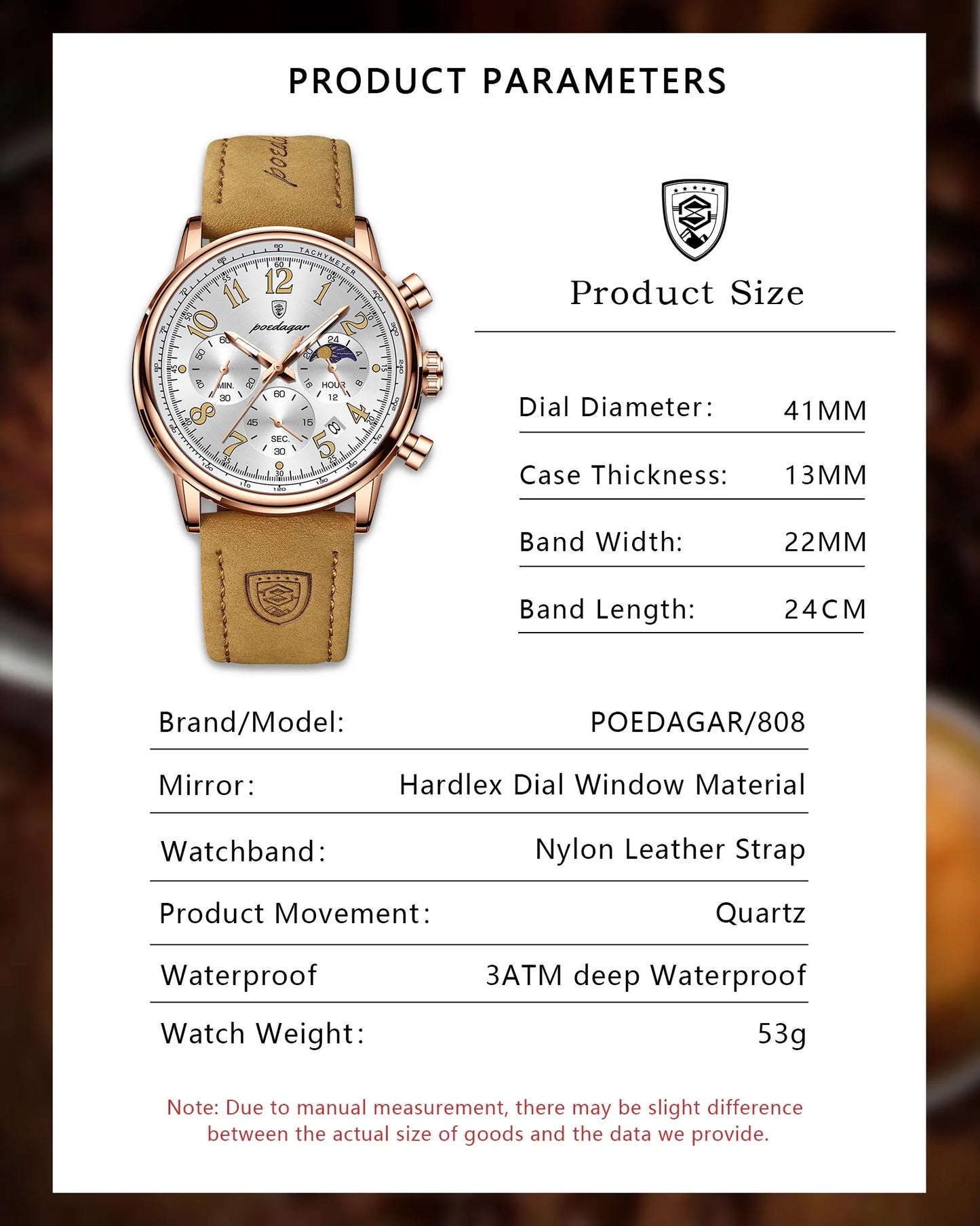 POEDAGAR Luxury Sports Men Watch Waterproof Luminous Leather Quartz Man Wristwatch Chronograph Date Military Men's Watches Reloj