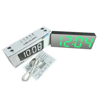 Electronic Alarm Clock Noiseless Design Digital LED Large Display Mirror Electronic Clock Digital Alarm Clock LED Mirror Clocks
