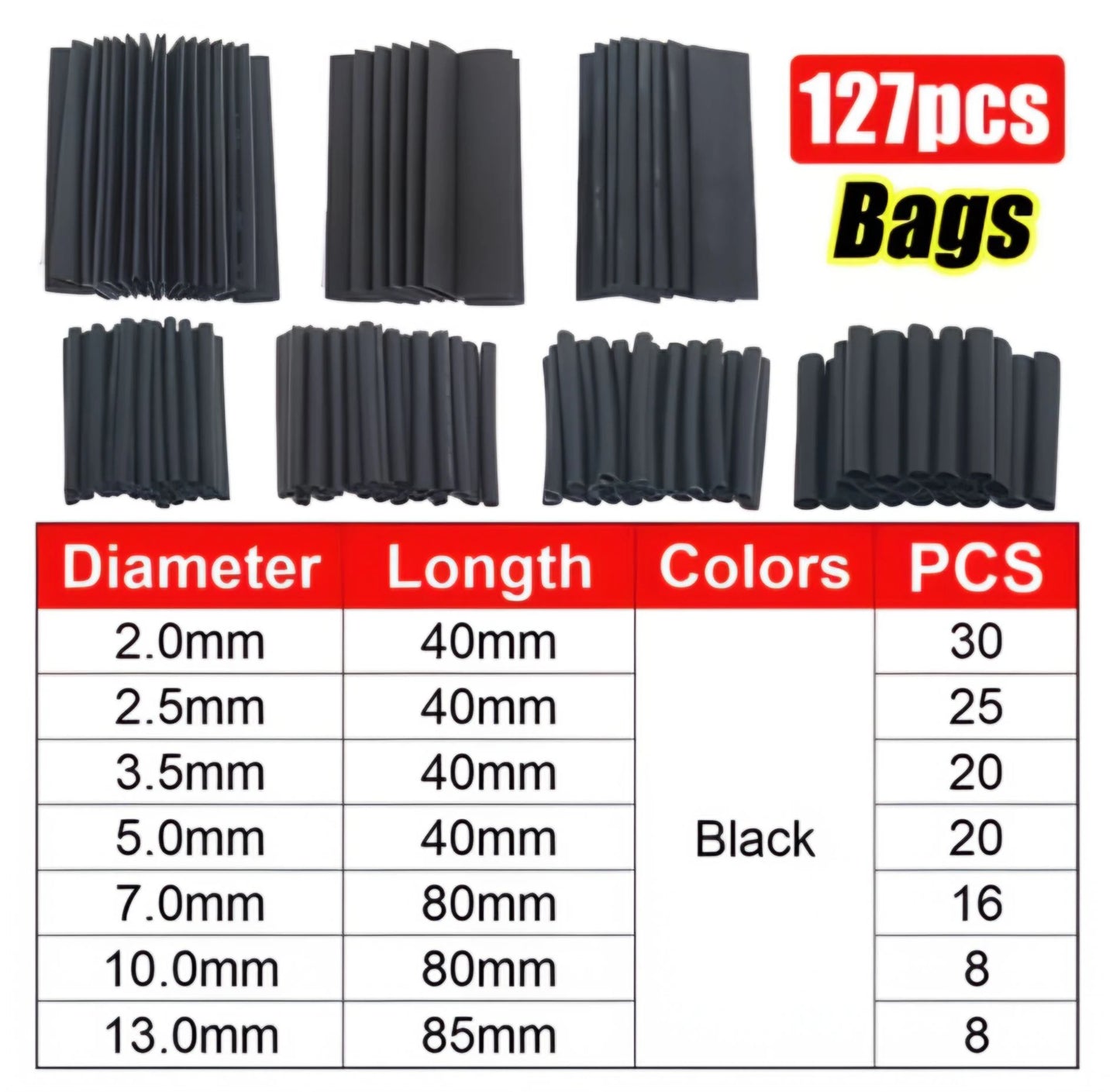 1300/650 Heat-shrink Tubing Thermoresistant Tube Heat Shrink Wrapping Kit Electrical Connection Wire Cable Insulation Sleeving