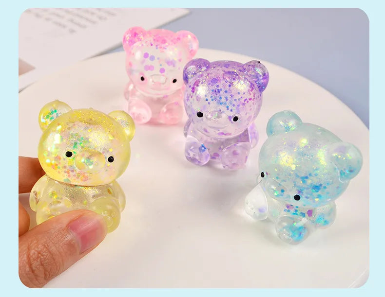 Fidget Bear Toy Squishys Glitter Gummy Bear Needoh Small Cute Animal Anti Stress Fidget Splat Decompressions Vent Squeeze Toy