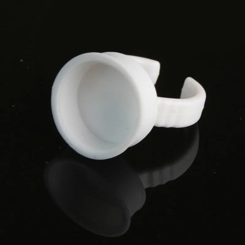 100pcs Disposable White Glue Holder Ring Adhesive Pallet For Eyebrow Tattoo Pigment Eyelash Extension Container Ring Cup