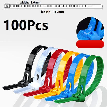 100 Reusable Cable Ties, Cable Lock Loop Nylon Ties Removable, Recyclable, Mixed Colours, Black, White