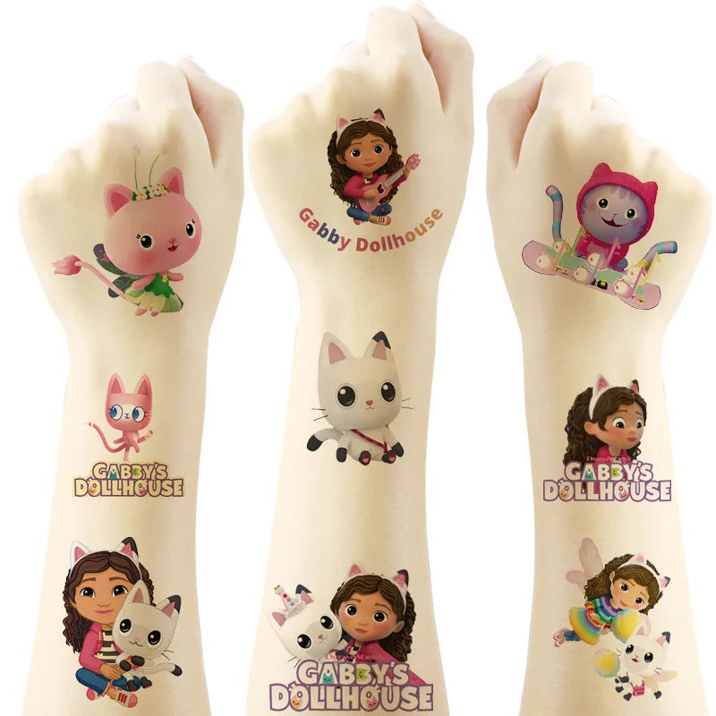 Cartoon 20PCS Cute Gabby Dollhouse Cats Tattoo Stickers Kawaii Anime party Waterproof Tattoos Sticker Pack Gift Toy