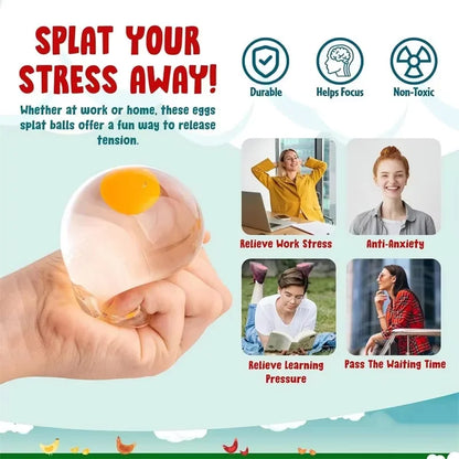 Funky Egg Squishy Ball - Clear Stress Relief Toy for Kids & Adults Anxiety Reducer, Squeeze Splat Sensory Fidget Toys