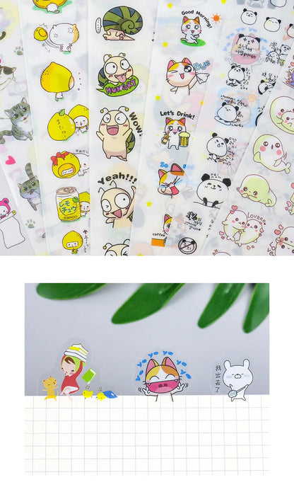 6Pcs/Lot Waterproof Cartoon Transparent Pvc Stickers DIY Hand Account Diary Decorative Stickers Kawaii Phone Cup Stickers