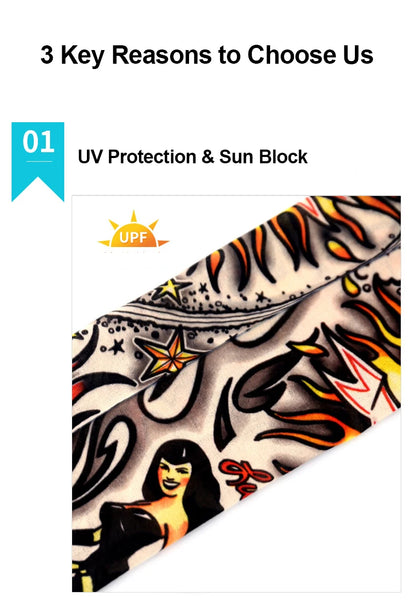 8 PCS Tattoo Sleeves Unisex Summer Cycling Sun Protection Arm Covers Beach Driving Fishing Breathable Nightclub Elastic Sleeves