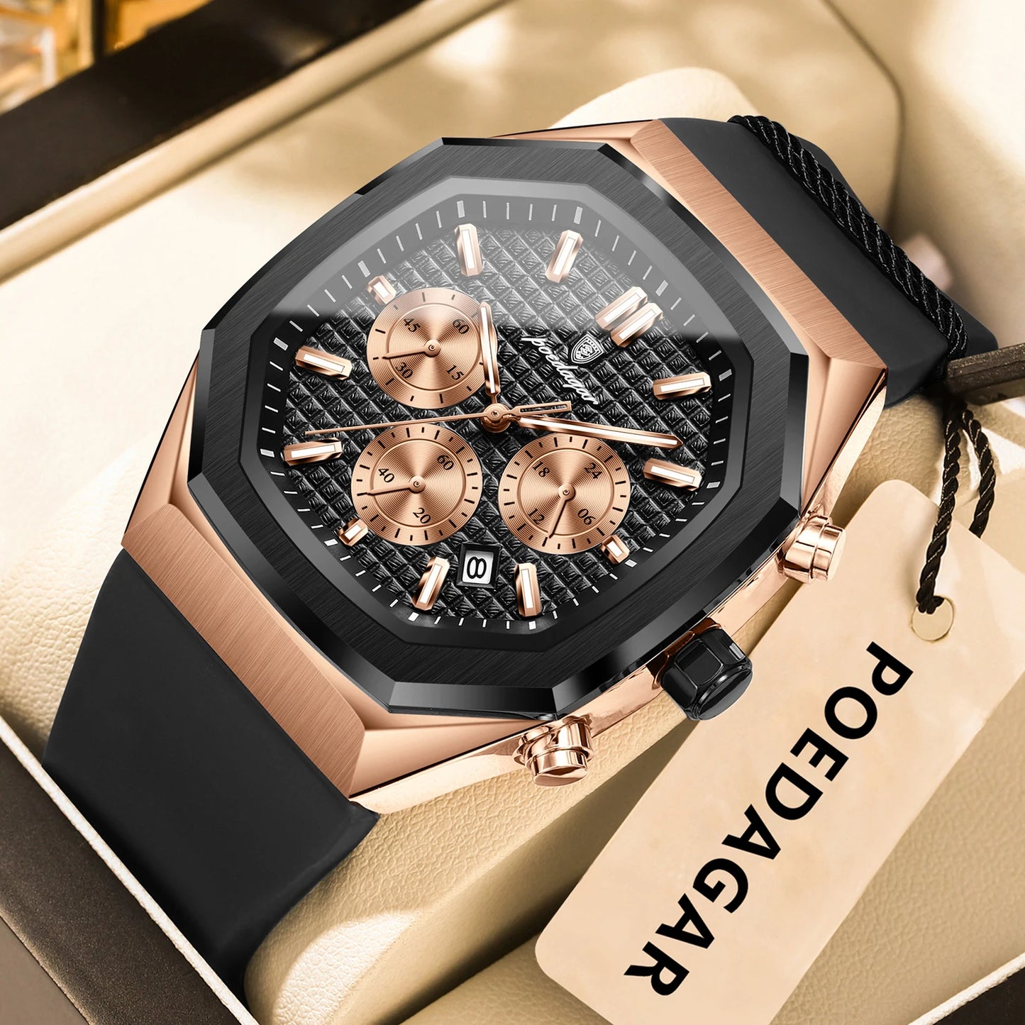 POEDAGAR Business Men's Watch Chronograph Date Silicone Strap Quartz Man Watch Waterproof Luminous Fashion Watches For Men Reloj