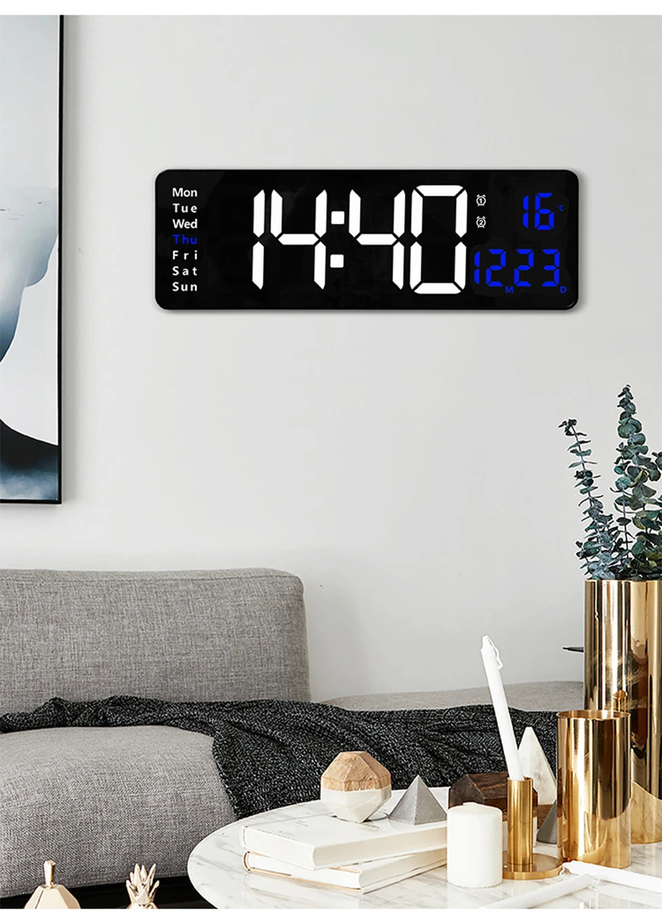 Large Digital Wall Clock Remote Control Temp Date Week Display Power Off Memory Table Clock Wall-mounted Dual Alarms LED Clocks