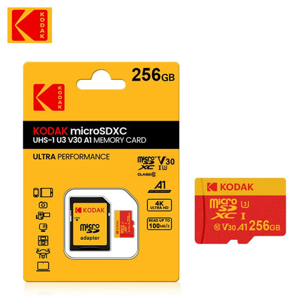 KODAK Micro SD Card U3 V30 128GB 256GB 64GB 4K High Speed TF Card for Phone Camera Drone