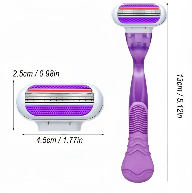 Women Razor 1 Handle 3 Layer Cartridges Stainless Steel Blade Rubber Handle Reusable Body Hair Remove Razor Blade