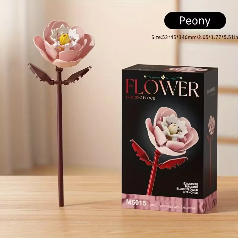 Micro particle building block flower set, DIY assembly floral decoration, suitable for desktop decoration and room accessories [
