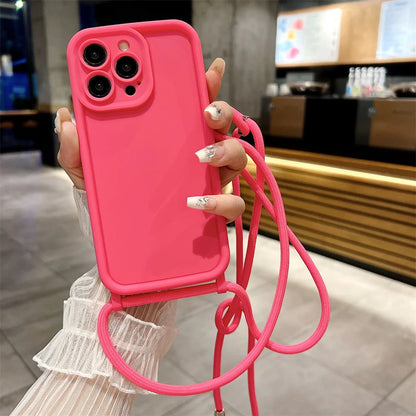 Phone Case For iPhone 14 13 15 16 Pro Max 17 Air 16E 12 11 X XS 8 Plus SE2022 Crossbody Adjustable Lanyard Strap Rope Soft Cover