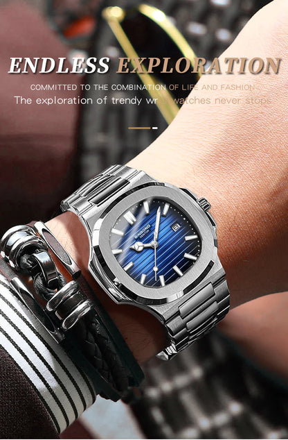 BINBOND sturdy stainless steel strap quartz wristwatches for men luxury luminous waterproof auto date accurate men's watch reloj