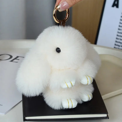 Cute Pluff Bunny Keychain Women Fur Pom Pom Angel Rabbit Key Ring Hare Plush Dolls Toy Girls Bag Car Key Pendant Kids Xmas Gift