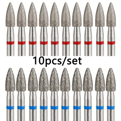 10pcs/set 3mm Cone Diamond Cuticle Bit Manicure Drills Nails Accessories Tools