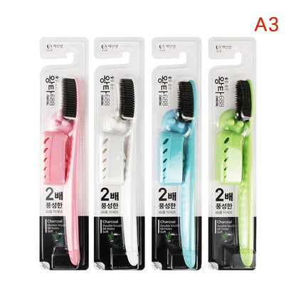 1/4PCs Large Head Toothbrush Korean Original Tooth Brush With Travel Case Adult Charcoal Biodegradable Oral Health Cleaning