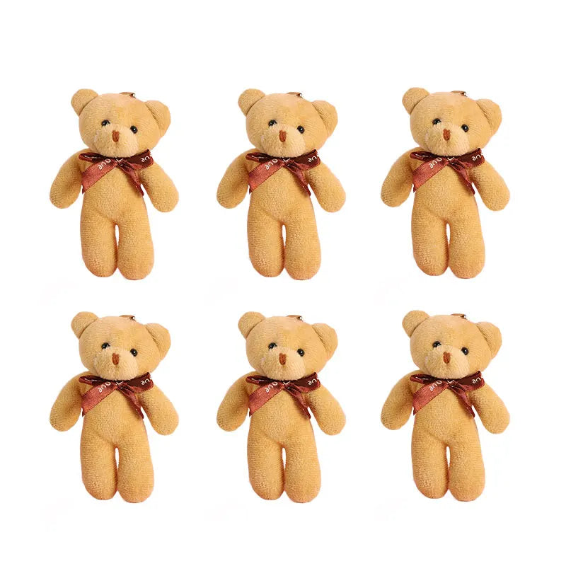 6/12pcs Mini Bear Plush Keychain Colorful Bear Stuffed Toy School Bag Pendant Teddy Doll Graduation Party Supplies Wedding Gift