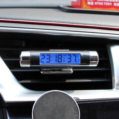 Portable 2 in 1 Car Digital LCD Clock Temperature Display Electronic Clock Thermometer Car Automotive Blue Backlight With Clip