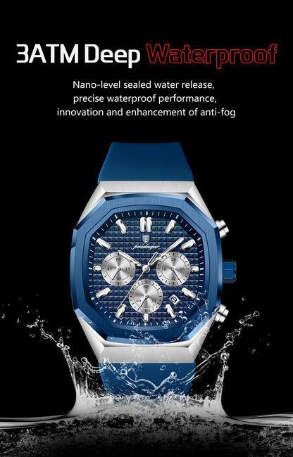 POEDAGAR Business Men's Watch Chronograph Date Silicone Strap Quartz Man Watch Waterproof Luminous Fashion Watches For Men Reloj