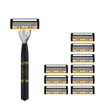 New Stainless Steel Manual Shaver, 6-Layer Razor Blade Reusable, Retro Wet Scratch Resistant Hair Removal Blade