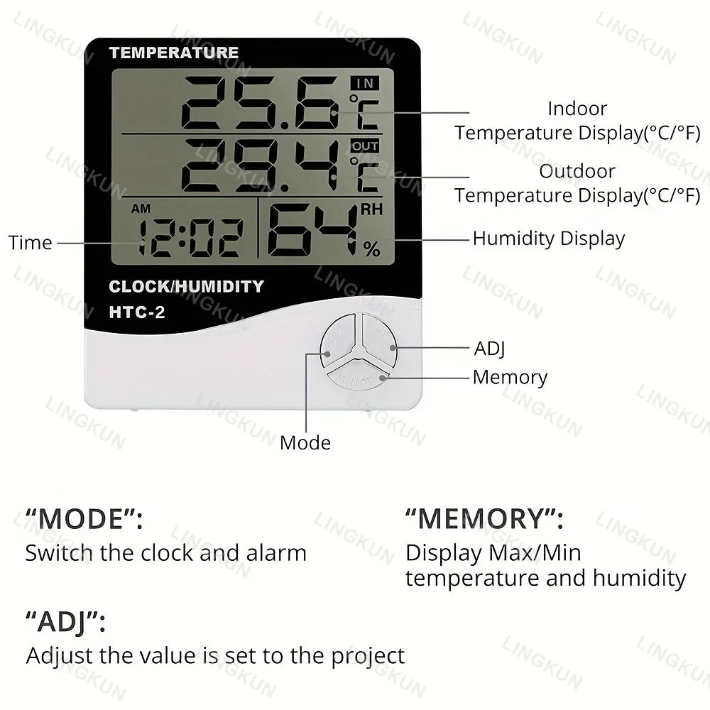 Indoor Temperature Humidimeter Sensor Instrument Electronic Clock LCD Digital Household Electronic Temperature Humidity Meter