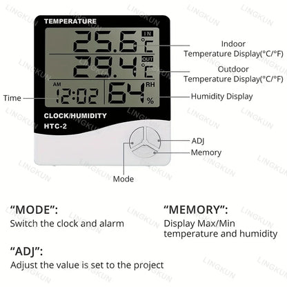 Indoor Temperature Humidimeter Sensor Instrument Electronic Clock LCD Digital Household Electronic Temperature Humidity Meter