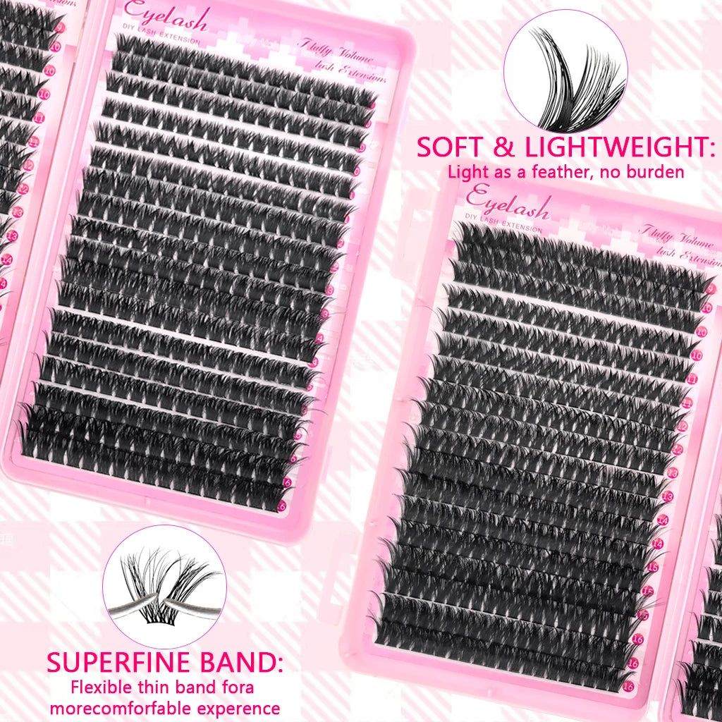 Voluminous Fluffy Cluster Lashes Kit – 200/290/666 Cluster 80D100D Show-Stopping Party Looks! Curated Length Mix