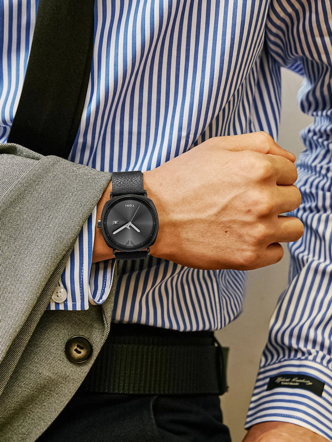 TOMI Men's Watch Minimalist Fashion Sports Watch Calendar Leather Casual Quartz Watch
