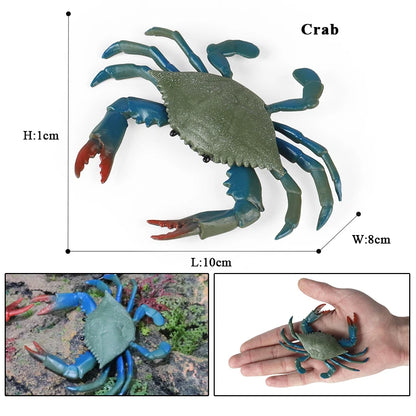 Oenux Simulation Ocean Sea Life Animals Model Lovely Crab Action Figures Toy Cake Toppers Collection Jouet Kids Education Gift