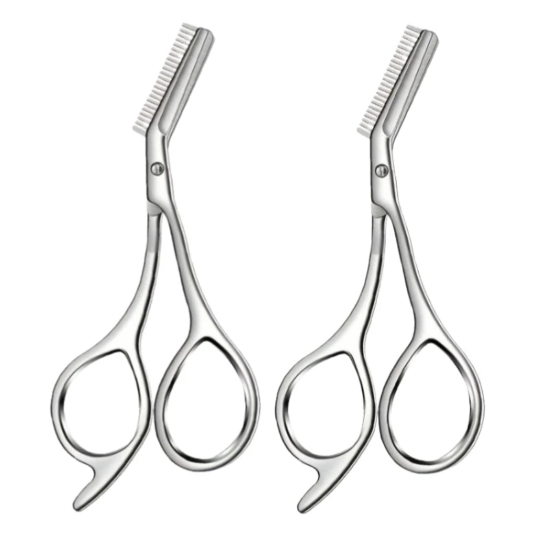 Professional Stainless Steel Eyebrow Scissors with Comb Teeth and Tweezers-Style Tip Heavy-Duty Sharp Blades Serrated Edge