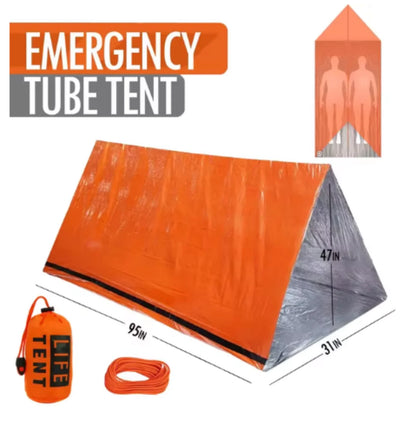 2 Person Emergency Shelter Bivy Survival Tent Kit Mylar Tube Tent Sleeping Bag Waterproof Outdoor SOS Thermal Blanket Reusable