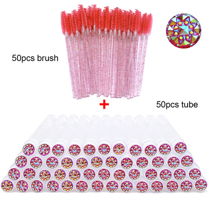 50Pcs Eyelash Brush Tubes With Crystal Lash Mascara Wands Eyebrow Comb Spoolies Container Lash Brush Applicators  Makeup Tools