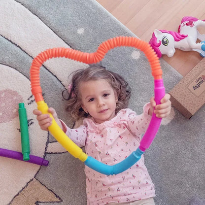 6 Pcs/Pack Pop Tubes Sensory Toys Fidget Pop Tube Stress Relief Decompression Finger Toy Telescopic Tube for Kids Teenager Gifts