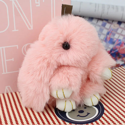 Cute Pluff Bunny Keychain Women Fur Pom Pom Angel Rabbit Key Ring Hare Plush Dolls Toy Girls Bag Car Key Pendant Kids Xmas Gift