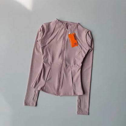 Outdoor Sports Long Sleeved Women Slim Yoga Clothes Quick Dry Zipper Cardigan Stand Up Collar Jacket Running Fitness Jacket Top