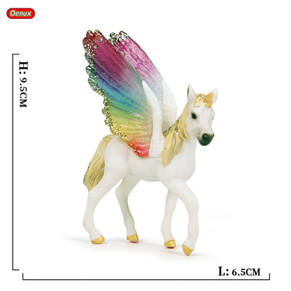 Oenux Original Genuine Fairy Tale Fly Horse Simulation Animal Mythical Elves Elf Pegasus Action Figures Model PVC Cute Kids Toy