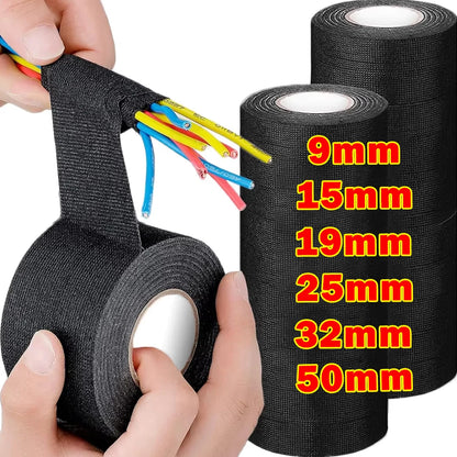 Heat-Resistant Electrical Tape Waterproof Cable Organizer Fabric Cloth Wrap Insulation Auto Wiring Harness Adhesive Bundling Tap