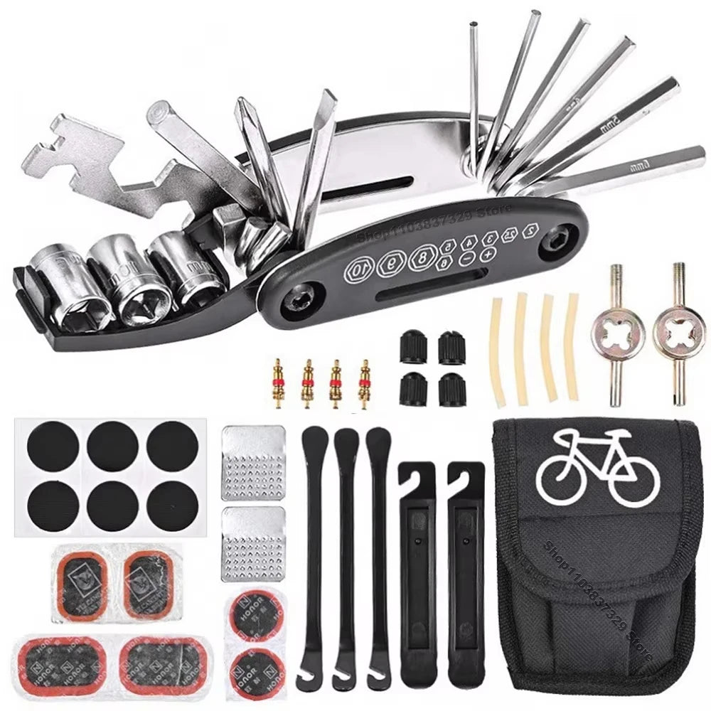 Bicycle Repair Tools Kit Portable Bike Multi Tool Set with Air Pump Tire Patch Kit for Mountain Road Bicycle