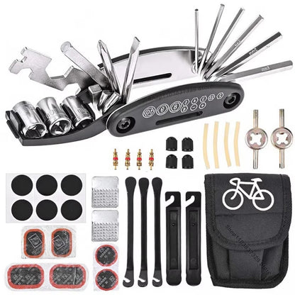 Bicycle Repair Tools Kit Portable Bike Multi Tool Set with Air Pump Tire Patch Kit for Mountain Road Bicycle