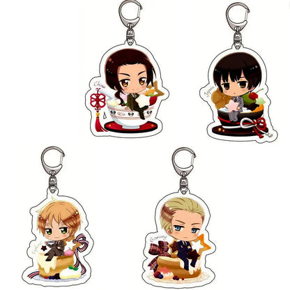 8 Pcs/Set Anime Axis Powers Action Figures KeyChain Feliciano Varga Ludwig Kiku Honda Alfred F. Jones PVC Model Kid Gift Toy