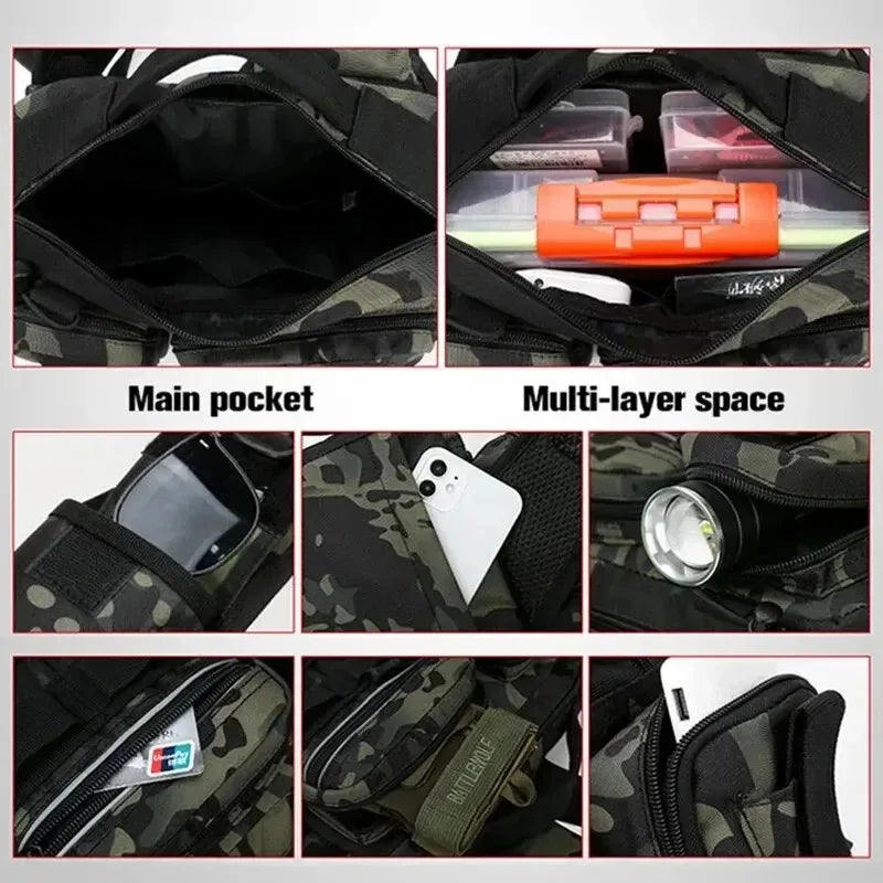 Large Capacity Fishing Gear Bag with Bait Box, 3-in-1 Shoulder Waist Crossbody Fishing Rod Storage Bag