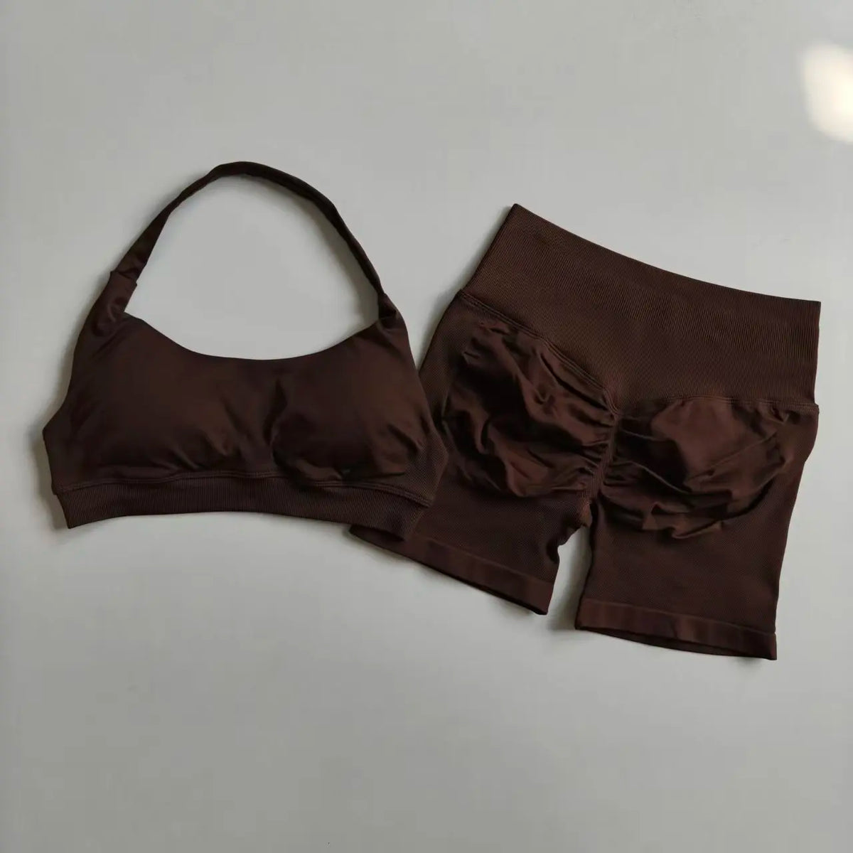 Sexy Halter Neck Beautiful Back High Waist Peach Sports Bras Shorts Suit Pilates Gathering Yoga Vest Training Fitness Bra Sets
