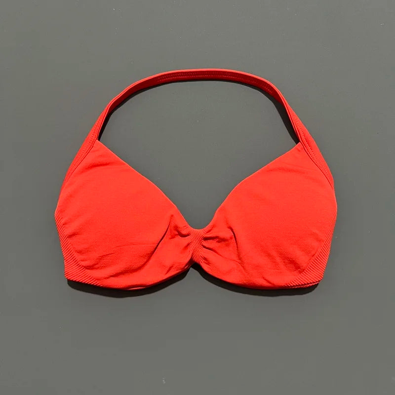 HISTELLO Strappy Bra Women Seamless Gym Underwear High Support Halter Sexy Sports Pilates Clothing Push-up Yoga Workout Tank Top