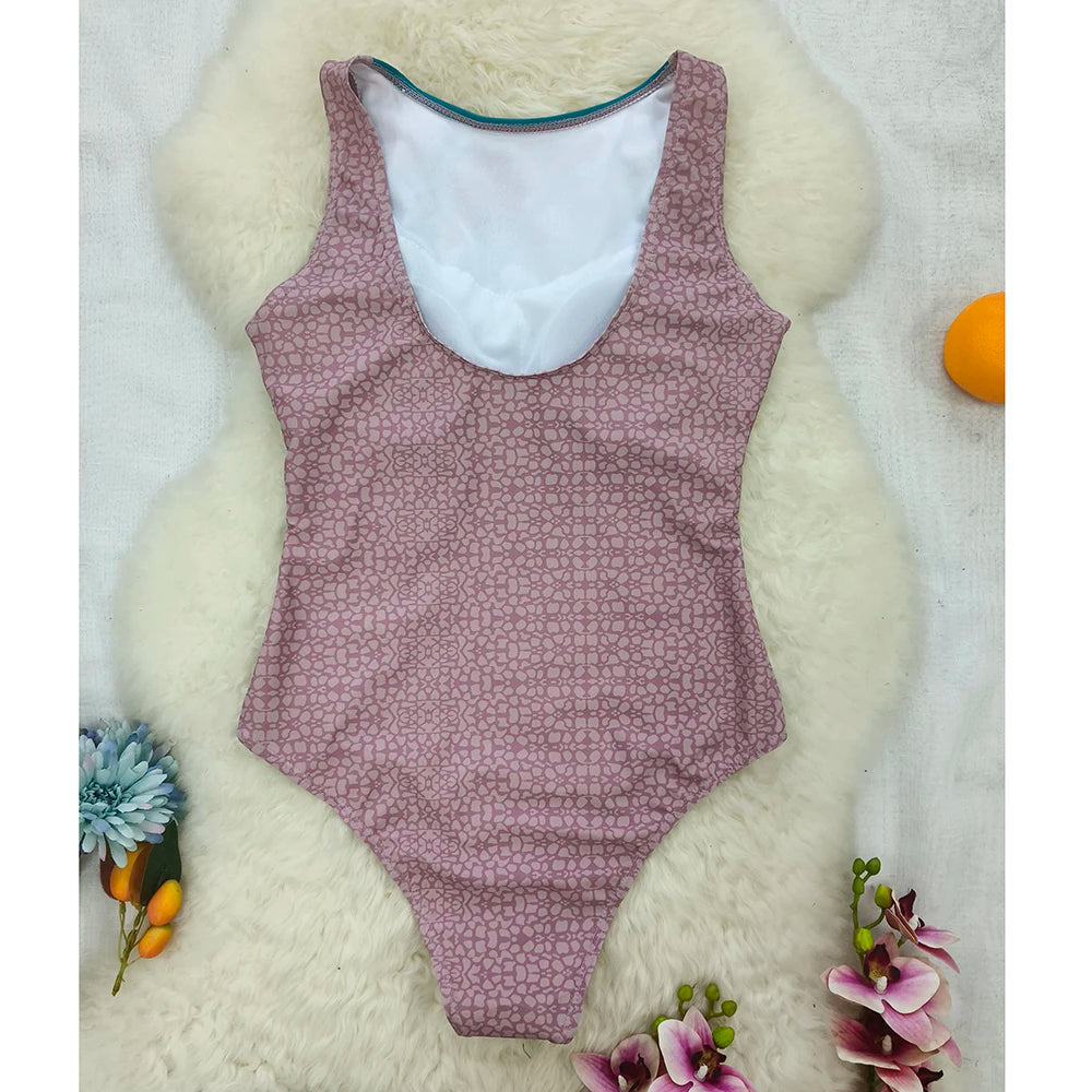 2026 New Printed One-piece Swimsuit Classic Printed Lace Up Swimsuit Women's Push Up Flower One-piece Suit Beach Wear For Female